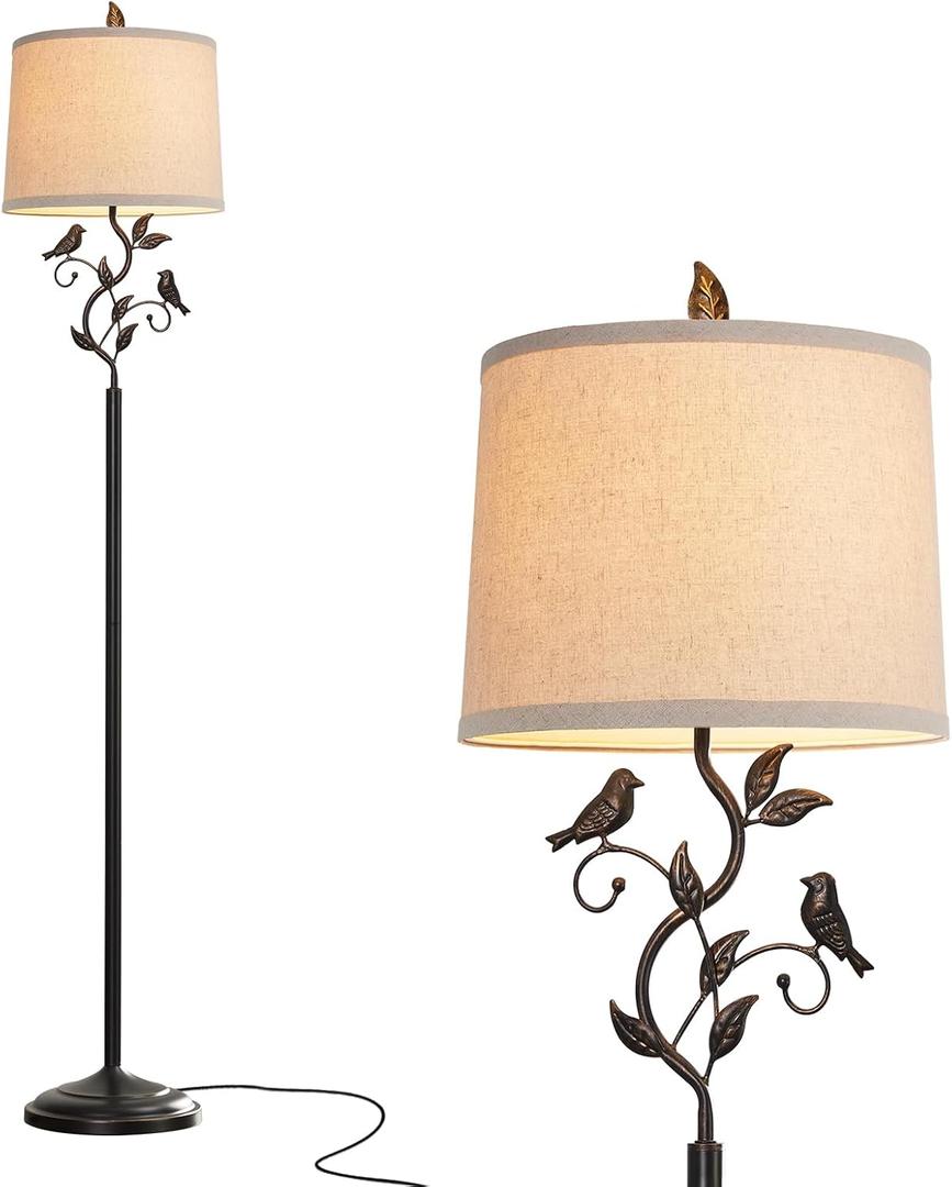 RORIANO 63" Rustic Leaf Floor Lamp for Living Room, Unique Bird Tall Standing Lamp with Rotary Switch, Vintage Floor Lamps for Bedroom Study Room, Bulb Included