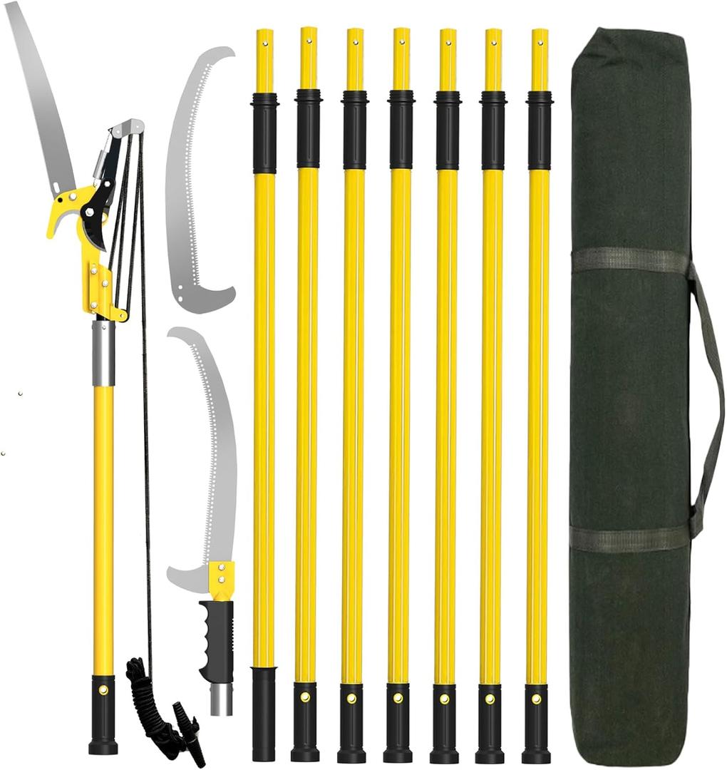 Manual Pole Saws for Tree Trimming 27 FT, [Ultra Sturdy] Tree Trimmers Long Handle Pruner with Thickened Saw Blade and Scissor, Palm Tree Trimmer for Backyard and Garden, Branch Cutter Pole Saw