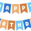 Blue and Orange Birthday Banner, Happy Birthday Banner Blue Party Decorations for Boys Kids 1st Birthdays Decor
