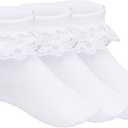 Pistha 3 Pairs Girls Ruffle Socks White Ruffled Lace Socks for Girls Toddler Frilly Dress(Aged 1-2 years)