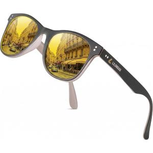 PC-Polarized Sunglasses for Men Lightweight TR90 Frame, Anti scratch polarized sunglasses Lenses, UV400 Protection Square Sun Glasses for Running & Driving (Brown/Yellow REVO)