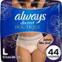 Always Discreet Boutique Incontinence and Postpartum Underwear for Women, Maximum Protection, Large, Rosy, 44 Count (2 Packs of 22)