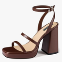 MIRAAZZURRA Platform Strappy Heel Sandals Square Open Toe Two Strap Chunky High Heeled Sandals with Buckle Ankle Strap for Women Party Wedding Dress, Size 7