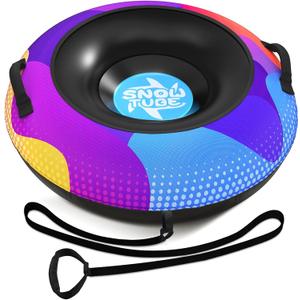 Snow Tube,48 Inch Big Heavy-Duty Inflatable Snow Sled with Premium Canvas Cover for Kids Adults,Thickened Hard Bottom Sleds for Snow with Detachable Tow Strap,Winter Outdoor Fun Snow Toys Gifts (Colorful)