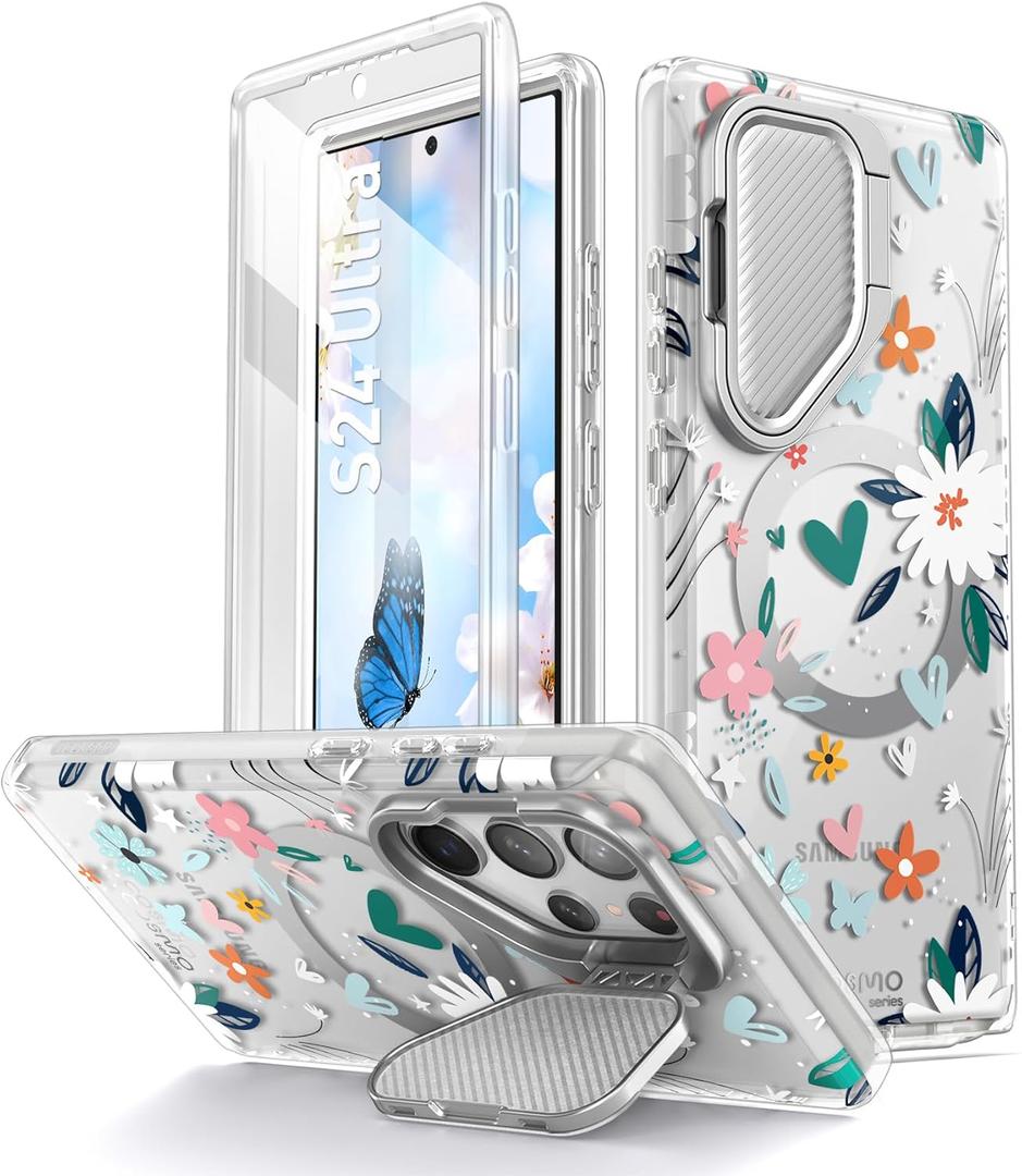 i-Blason Cosmo for Samsung Galaxy S24 Ultra Case with Camera Cover Stand, [Support MagSafe] Stylish 360 Full Case with Screen Protector & Kickstand Magnetic Phone Case for S24 Ultra, Paint