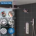 Enga Thermostatic Dual Head Shower System, 16" + 6" Dual Rainfall Shower System (Can All Run Together & Volume Adjustable) Dual Shower Head Combo Set, Brushed Nickel
