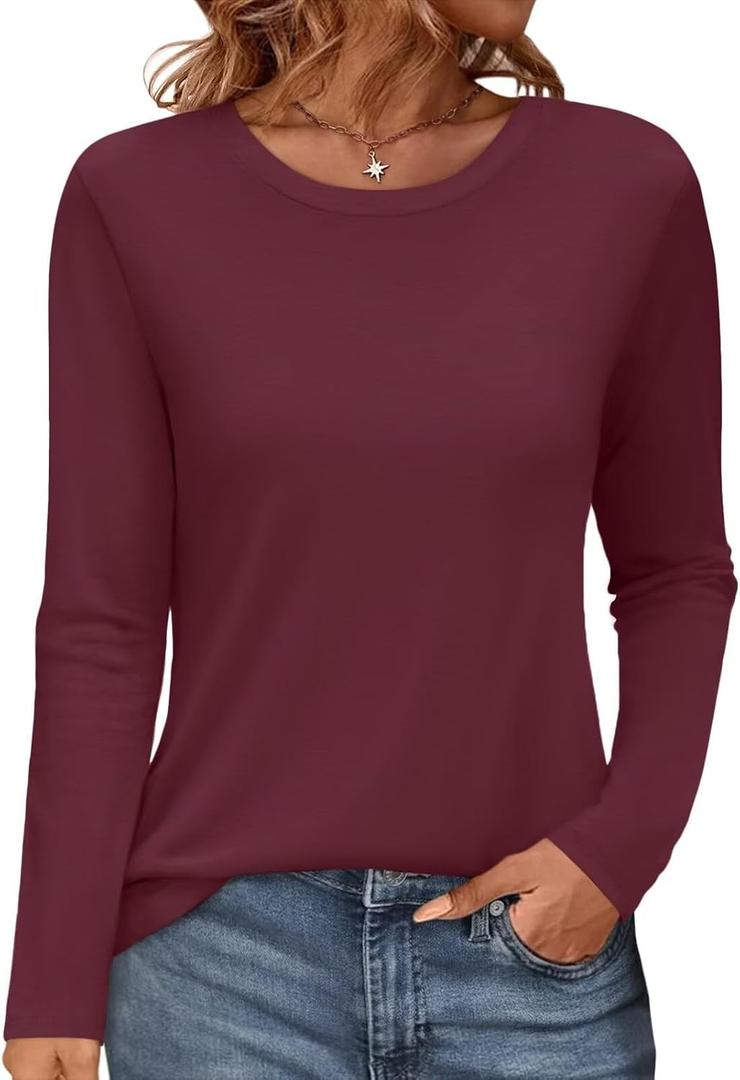 Womens Long Sleeve Tops Round Neck T Shirts Loose Fit Casual Tees Fall Winter Top Basic Clothes 2025
