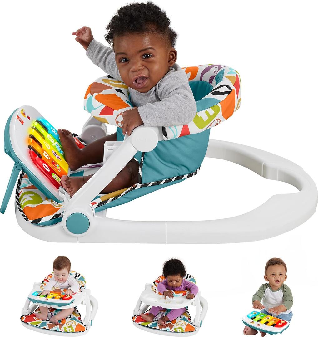 Fisher-Price Baby Portable Chair Deluxe Kick & Play Sit-Me-Up Floor Seat with Piano Learning Toy & Snack Tray for Infants to Toddlers, Multicolor