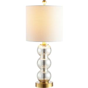 JONATHAN Y 21" Mercury Glass/Brass Gold Glass Table Lamp for Bedroom and Living Room, White Linen Shade, Modern Stacked Sphere Bedside Lamp, LED Bulb Included (JYL1021C)