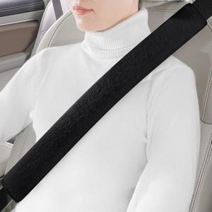 LACDL Extra Long Seatbelt Cover Super Soft Furry for Adults Kids Women & Men, Thick Plush Full Car Seat Belt Strap Cushion, Fluffy Shoulder Pad Protector, Auto Interior Accessories, 1pc, Black, 25.5in