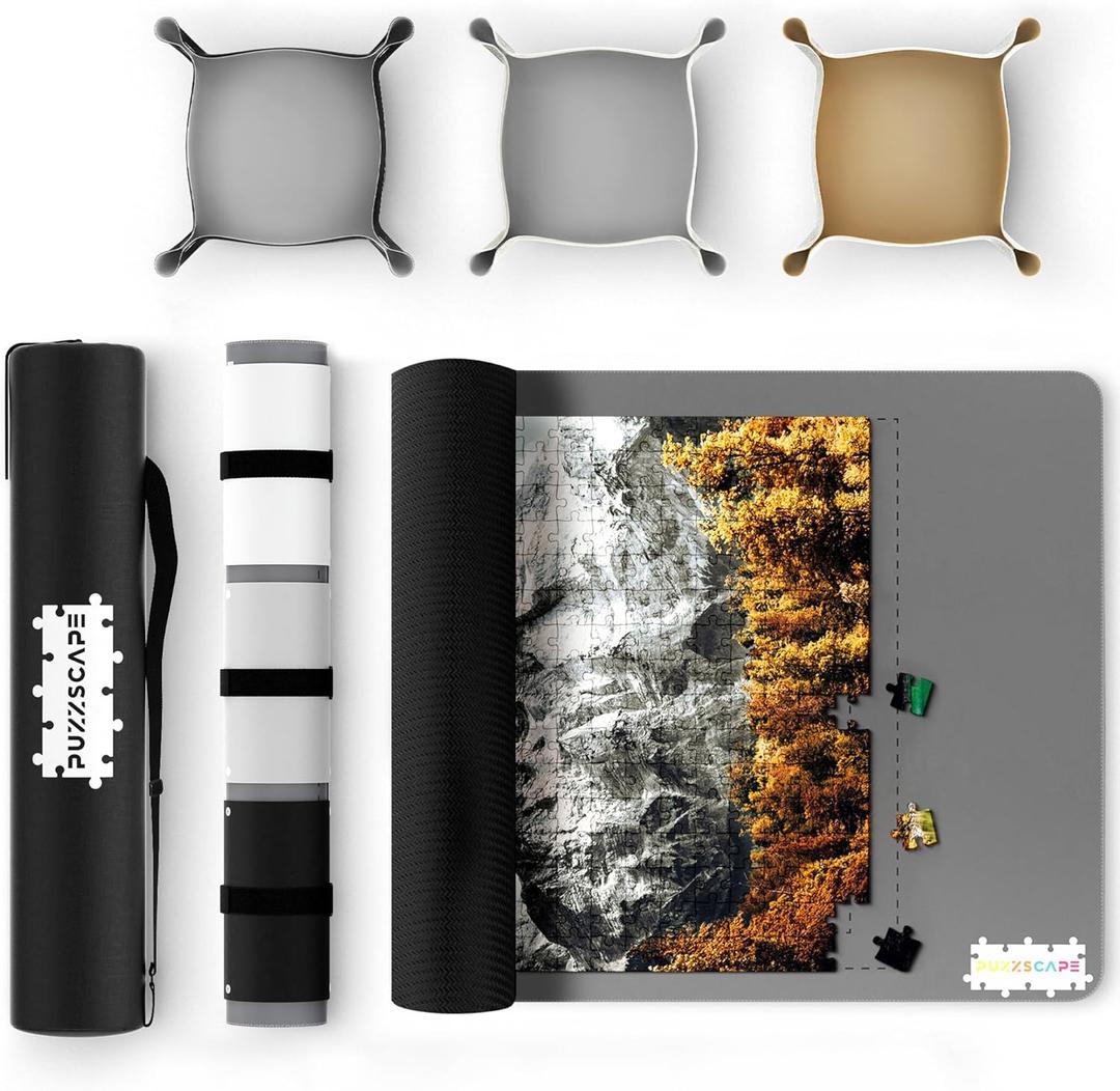 Jigsaw Puzzle Mat Roll Up  47" x 26" | 3 Sorting Trays, 3 Fastening Straps, Foam Tube, & Travel Friendly Storage Bag | Non-Slip Rubber Puzzle Matt Rollup - Up to 1500 Pieces