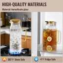 2 Pack 2 Liter/68 oz Square Glass Pitcher with Lid, Classic Stripes Water Pitchers with Handle for Fridge, Large Jug for Iced Tea, Coffee, Borosilicate Glass Carafe for Hot/Cold Brew Drink, Gold