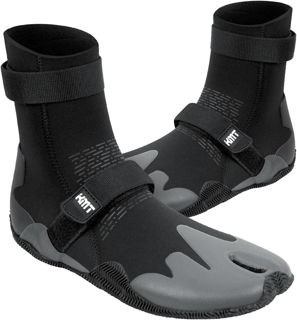 KMT 3mm Water Boots, Hi-Top Split Toe Booties with Anti-Slip Sole for Surfing Paddleboarding Kayaking (10, Grey)