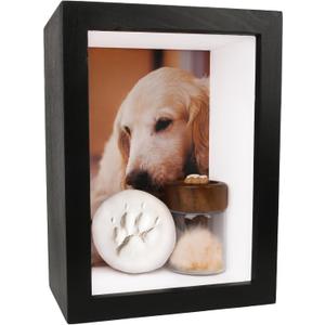Dog Memorial Shadow Box Frame 5x7 with Paw Print Kit and Fur Keepsake Box Small Pet Memorial Frame Box for Dogs and Cats that Passed Pet Death Sympathy and Remembrance Gift for Pet Owners