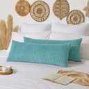 Kevin Textile 14x36 Inch Long Lumbar 1 Pack Boho Decorative Throw Pillow Cover Soft Striped Corduroy Rectangle Cushion Case Farmhouse Solid Color Accent for Living Room Couch Sofa Bed, Aqua Green