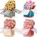 Giiffu 4 Pack Pop Up Flower Bouquet Cards, 3D Floral Greeting Cards with Envelopes & Notes, Pop Up Birthday Cards for Women, Mothers Day Cards, Thank You, Get Well, Thinking of You, All Occasion