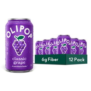 OLIPOP Prebiotic Soda Pop, Classic Grape, Pantry Pack Packed with Prebiotics, Fiber, and Botanicals, Gluten Free, GMO Free, 12oz (12-Cans) BBD: 09/27/2027