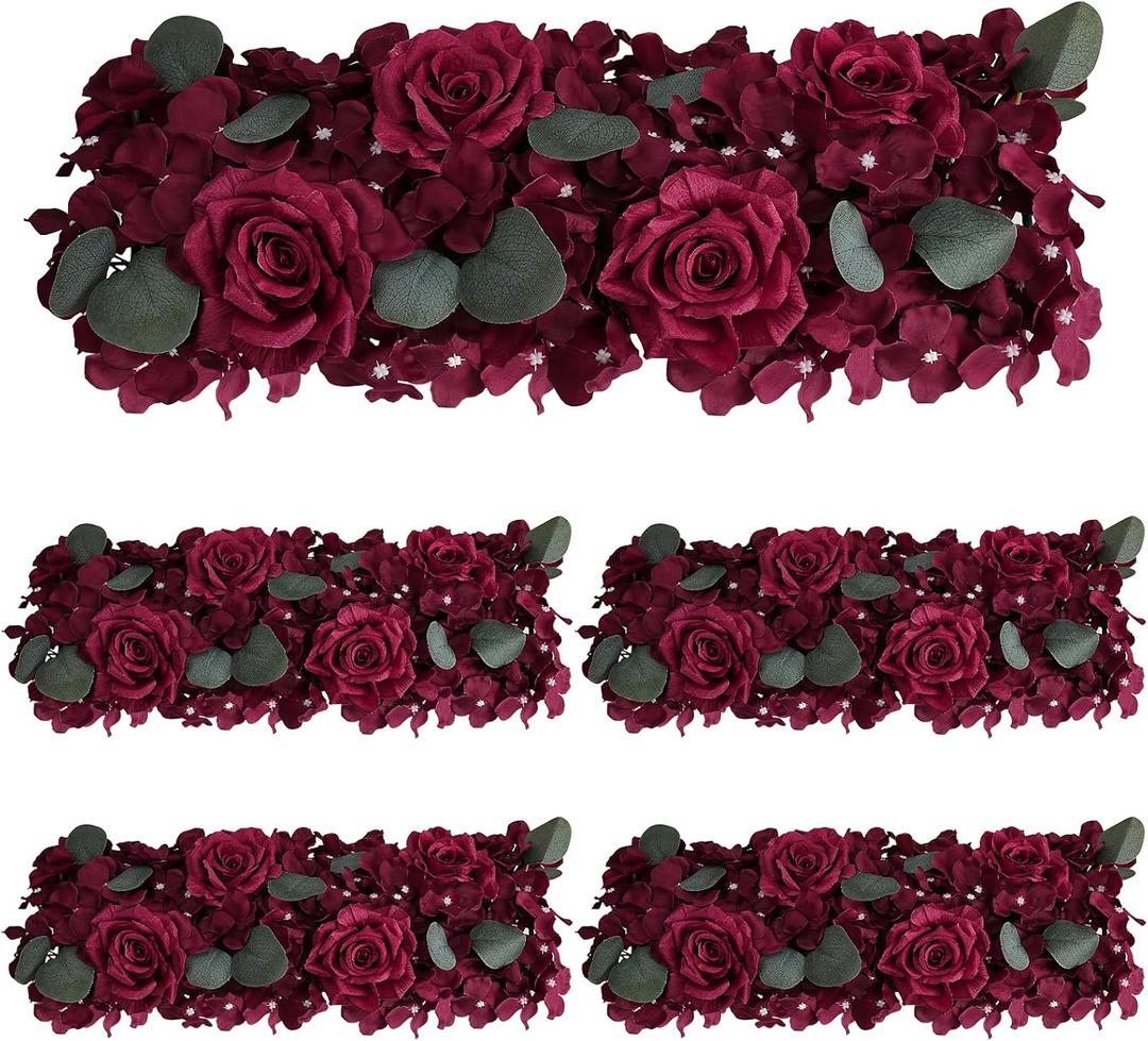 Christmas Artificial Flower Wedding Arch Decorations, 19.7 inch Floral Centerpieces for Party Bridal Shower Event Table Wall Arrangement (Burgundy, Pack of 4 Flower Arrangement)