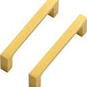 Ravinte 5 Pack Solid 3-1/2 Inch Kitchen Square Cabinet Handles Brushed Brass Cabinet Pulls Drawer Pulls Kitchen Cupboard Hardware Handles