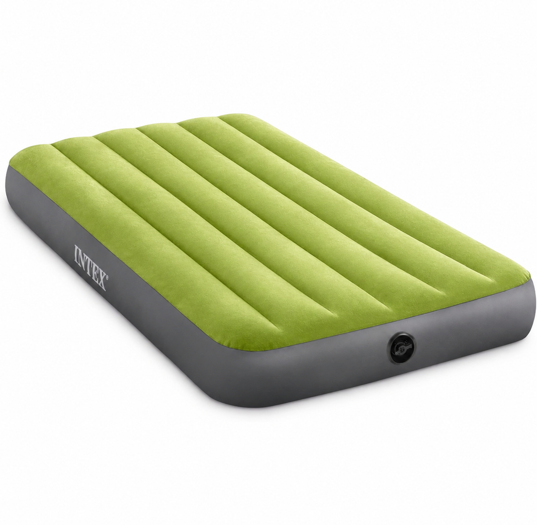 Intex 64757E Dura-Beam Standard Downy Air Mattress: Fiber-Tech - Twin Size - 10in Bed Height - 300lb Weight Capacity - Pump Sold Separately, Light Green