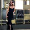Popilush Corset Dress Built in Shapewear - Formal Dress for Women Deep V Neck Maxi Slip Bridesmaid Dresses for Wedding (Black)