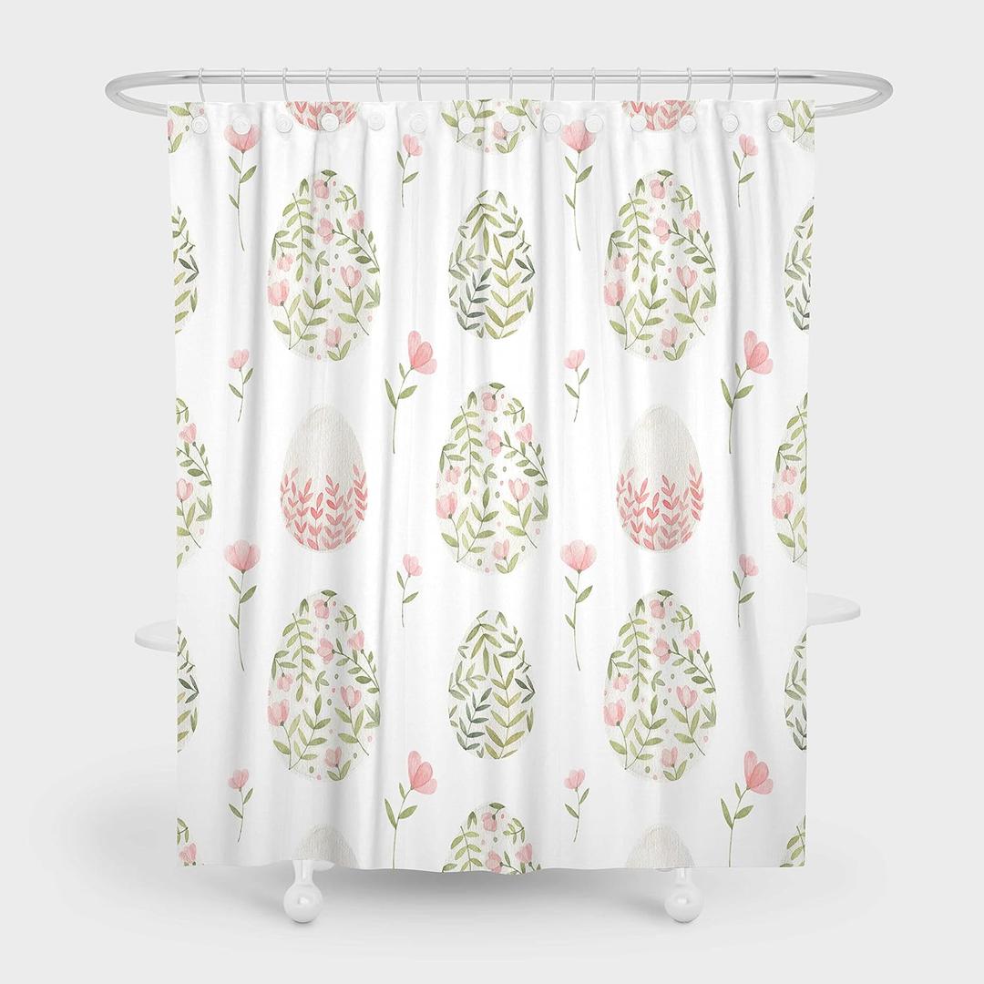 72" x 72" Easter Egg Shower Curtain Watercolor Flower Floral Spring Colorful Pastel Home Bathtubs Bathroom Curtains Decoration Set 12 Hooks (5)