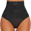 WOWENY Thong Shapewear Tummy Control Underwear For Women Seamless High Waisted Body Shaper Sexy Girdle Panties(Black, XL)