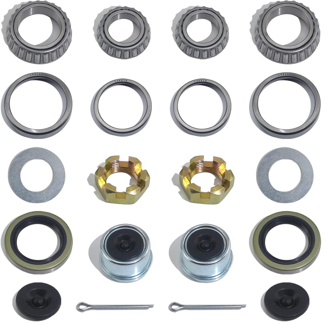 iBroPrat 2 Sets 3500 LB Boat Trailer Axle Bearing Kits, L68149 L44649 Bearing Kits, 171255TB/10-19 Grease Seals, Spindle Nuts, 1.98" Dust Covers and Rubber Plugs, Cotter Pins,Washers for #84 Spindle