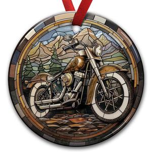 Motorcycle Ceramic Christmas Ornaments - Hanging on Xmas Tree - Biker Gifts for Motocross Lovers, Men, Women