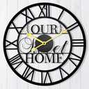 Vintage Silent Wall Clock, 40 cm Skeleton Metal Clock for Living Room Kitchen Cafe Hotel Office Home Decor (Our Home)