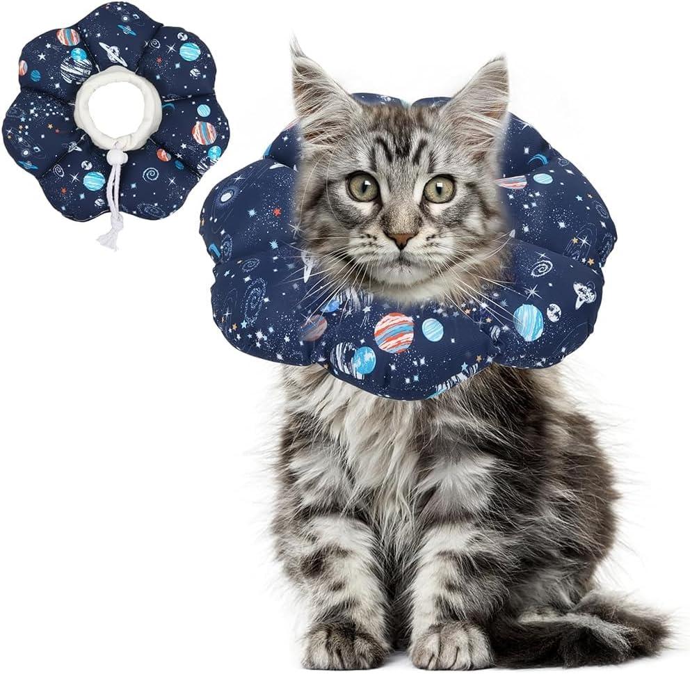 ComSaf Cat Cone Collar Soft, Protective Adjustable Cat Cones to Stop Licking After Surgery, Comfortable Lightweight Elizabethan Collar for Kitten Prevent from Licking Wounds, Not Block Vision (M (Neck:6.5-10 in))
