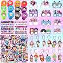 108 Pcs Demon Theme Hunters Birthday Party Favors - 12 Keychain, 12 Slap Bracelet, 12 Paper Glasses, 12 Stamp, 60 Stickers | K Pop Birthday Party Decorations, Party Favors Goodie Bags for Girls Fans