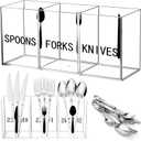 Suzile Acrylic Cutlery Storage Organizer Plastic Utensil Holder Clear Silverware Organizer 3 Section Tableware Storage Box Countertop Fork Spoon Knife Holder Party Flatware Caddy for Kitchen Storage