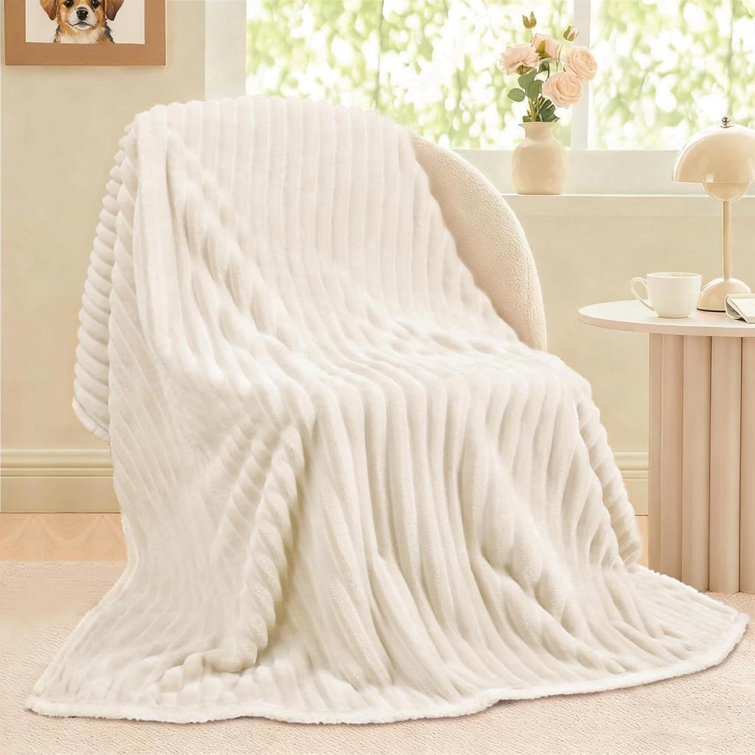 Luciphia Waterproof Dog Blanket for Large Dogs Ultra-Soft Calming Cut Pile Flannel Throw Durable & Warm Furniture Protection for Couch Bed Pet Blanket Machine Washable Soft White,L(65''x57'')