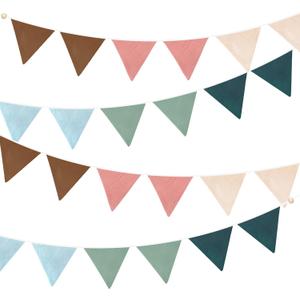 2 Sets of Brown Pink Blue Green Nursery Garland 24pcs Rainbow Linen Fabric Baby Banner Triangle Pennant Flags Streamers for Kids Birthday Boho Baby Shower Party Decorations Baby Bedroom Nursery Decor