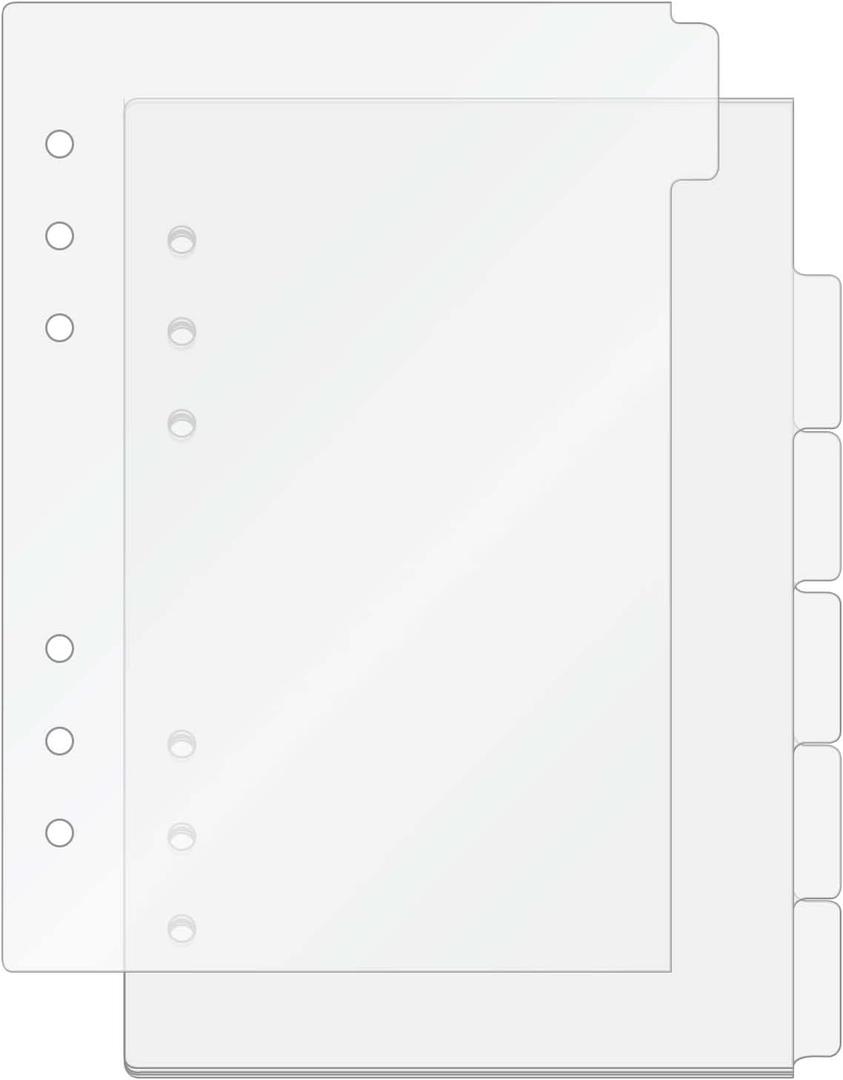 A5 Binder Dividers Planner Insets 6 Tabs Clear Acrylic Index Divider 6 Sheets Refillable Page Protectors for 6 Ring Binder Notebook (A5)