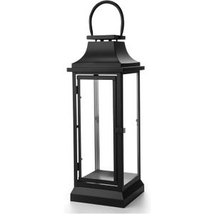 Nuogo Farmhouse Large Lanterns for Outdoor 30 Inch Black Metal Lanterns with Glass Panels Hanging for Table Porch Vintage Home Party Decor Gift Indoor Outdoor, Candle Not Includes