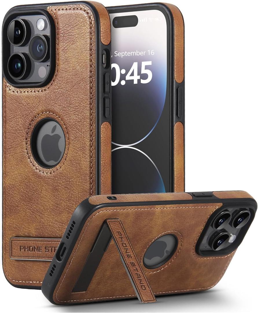 Leather Case for iPhone 13 Pro Max Case, Protective Slim with Kickstand Shockproof Phone Cases, Built-in Invisible Stand Compatible with iPhone 13 Pro Max 6.7'' (Brown, for iPhone 13 Pro max)