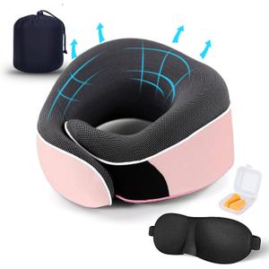 Travel Neck Pillow, Best Memory Foam Airplane Pillow for Head Support Soft Adjustable Pillow for Plane, Car & Home Recliner Use (Pink1) (Pink2)