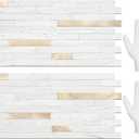 STICKGOO 20 Sheets Peel and Stick Backsplash Tile, Stick on Backsplash for Kitchen and Bathroom, White Sandstone Look PVC Mixed Metal Gold Self Adhesive Wall Tiles