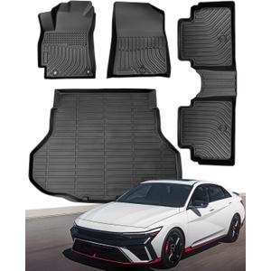 for Hyundai Elantra Elantra N 2021-2025 (Not for Hybrird) Floor Mats Cargo Liner Trunk Carpet All Weather TPE Rubber Anti-Slip Tech Mats for Hyundai Elantra Elantra N 2021 2022 2023 2024 Accessories