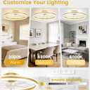 VOLISUN Low Profile Ceiling Fans with Lights and Remote, 24in Flush Mount Ceiling Fans with Light, 3000K-6500K Dimmable Fandelier LED Fan Light, Gold Bladeless Ceiling Fans with Lights for Bedroom
