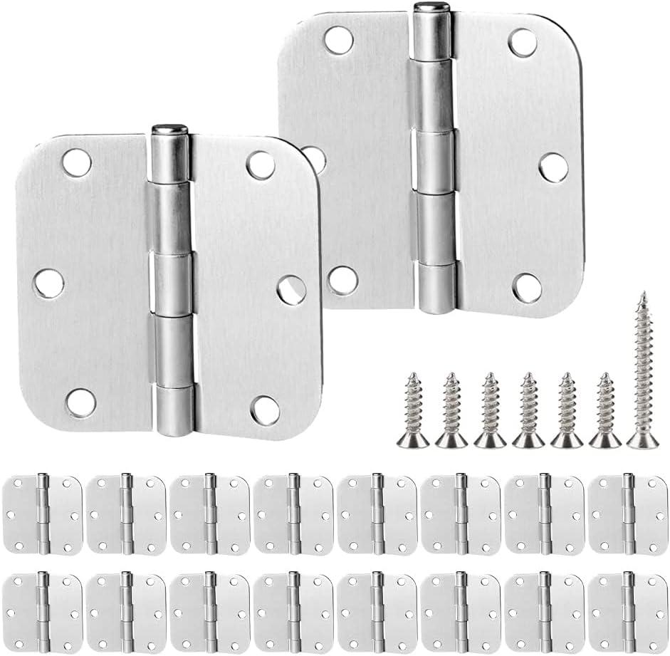 18 Pack Satin Nickel Door Hinges 3.5 inch Brushed Nickel Hinges Rounded 5/8" Radius Corners Bedroom Residential Standard Indoor Door Hardware Hinge