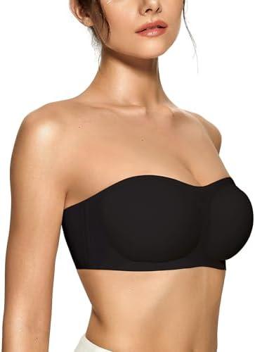 OEAK Womens Strapless Bras Push Up Bandeau Bra Non Slip Wireless Supportive Padded Bras Seamless Comfortable Tube Bra, M