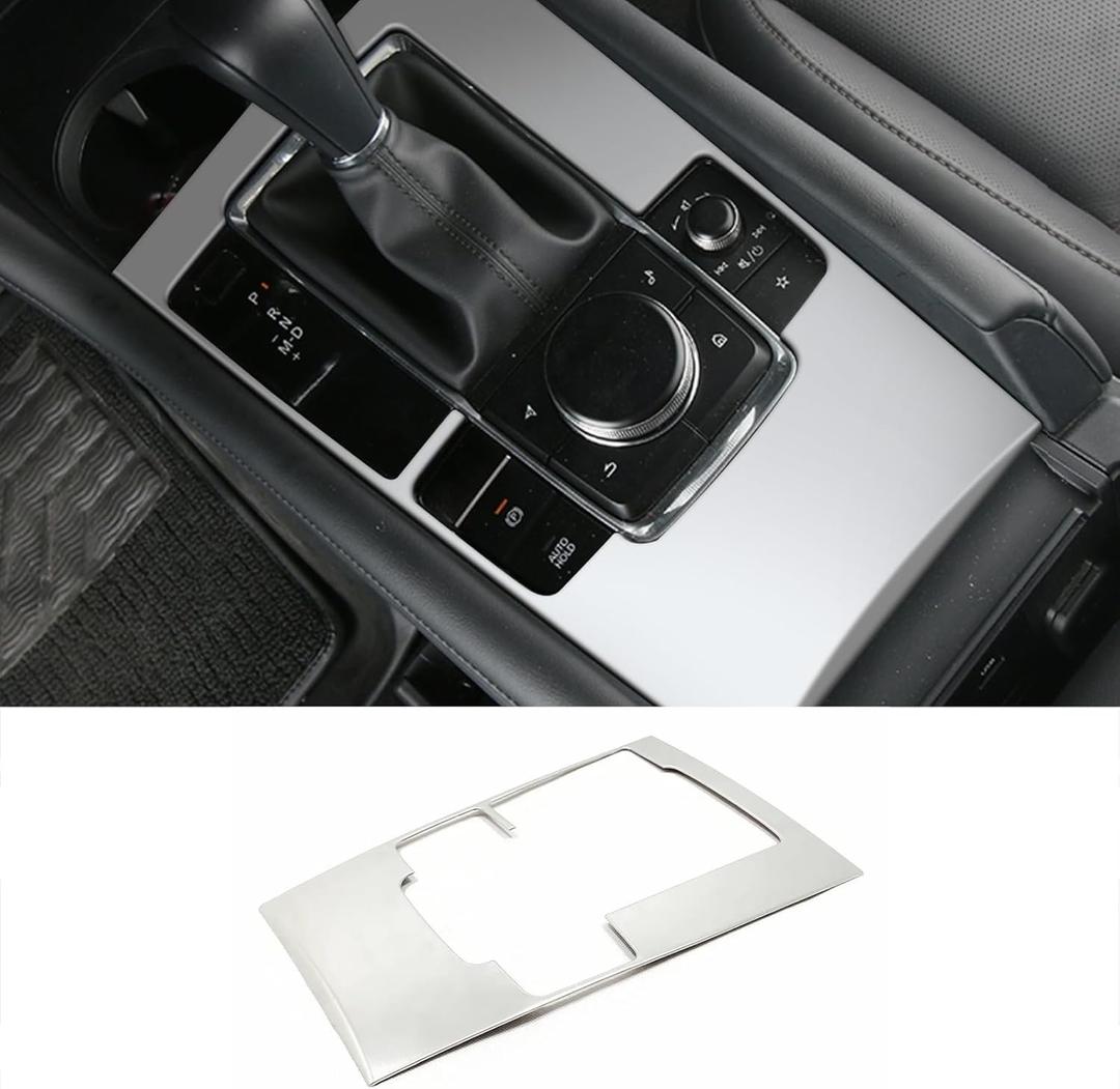 Car Accessories Fit for 2019 2020 2021 2022 2023 2024 2025 Mazda 3 Axela Interior Gear Shift Knob Console Media Panel Cover Trim (Matte Silver) Stainless Steel 1 PC