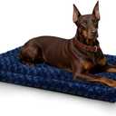 Washable Dog Bed Mat Soft Dog Crate Pad Fluffy Pet Kennel Beds Sleeping Mattress with Non-Slip Bottom for Large Jumbo Medium Small Dogs, 47 x 29 Inch, Blue