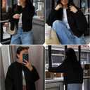 kipfall Womens Wool Blend Bomber Jackets Fall Winter Cropped Zip Up Coat Hoodless Outwear with Pockets (Black)