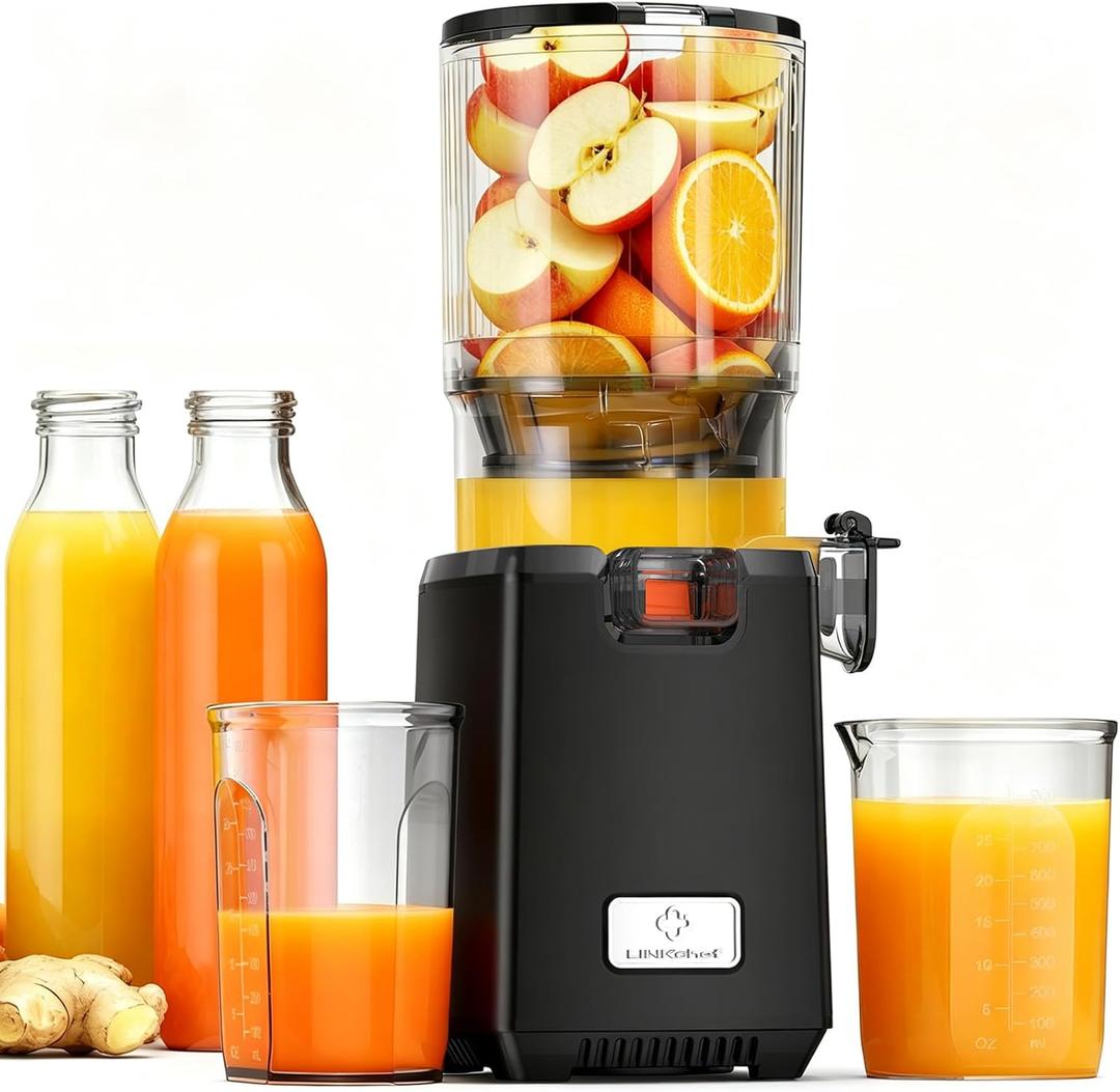 LINKChef Cold Press Juicer – 250W Juicer Machines, 5.12" Large Feed Chute for Whole Fruits & Vegetables, 60oz Slow Juicer Family Size, Easy to Clean | BPA-Free | Juice Recipes