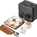 Chinese Tea Pot Cup Set with Tray Infuser - Travel Ceramic Tea set Porcelain Teapot, Portable All in One Bag for Outdoor Picnic Business Hotel (White)