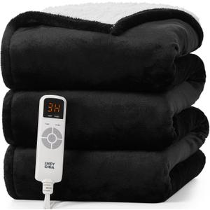 EHEYCIGA Heated Blanket - Electric Throw with 9 Heating Levels & 10 Hr Auto Off, Soft Cozy Sherpa Washable Blanket, 50 x 60 Inches